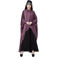 Designer Shirt style Kaftan with inner abaya- Purple-Black